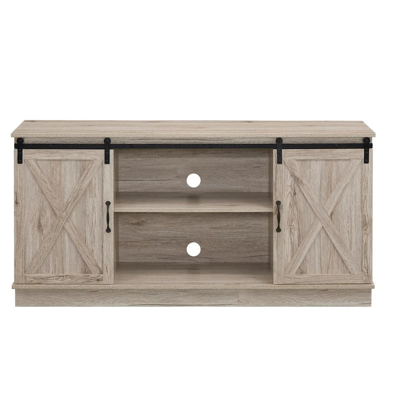 Farmhouse Rustic Wooden 60 TV Stand with Storage Console Cabinet, Sliding Barn Doors Entertainment Center