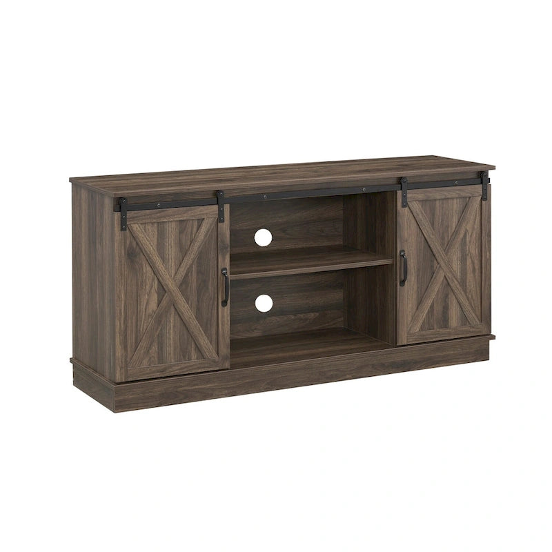 Farmhouse Rustic Wooden 60 TV Stand with Storage Console Cabinet, Sliding Barn Doors Entertainment Center