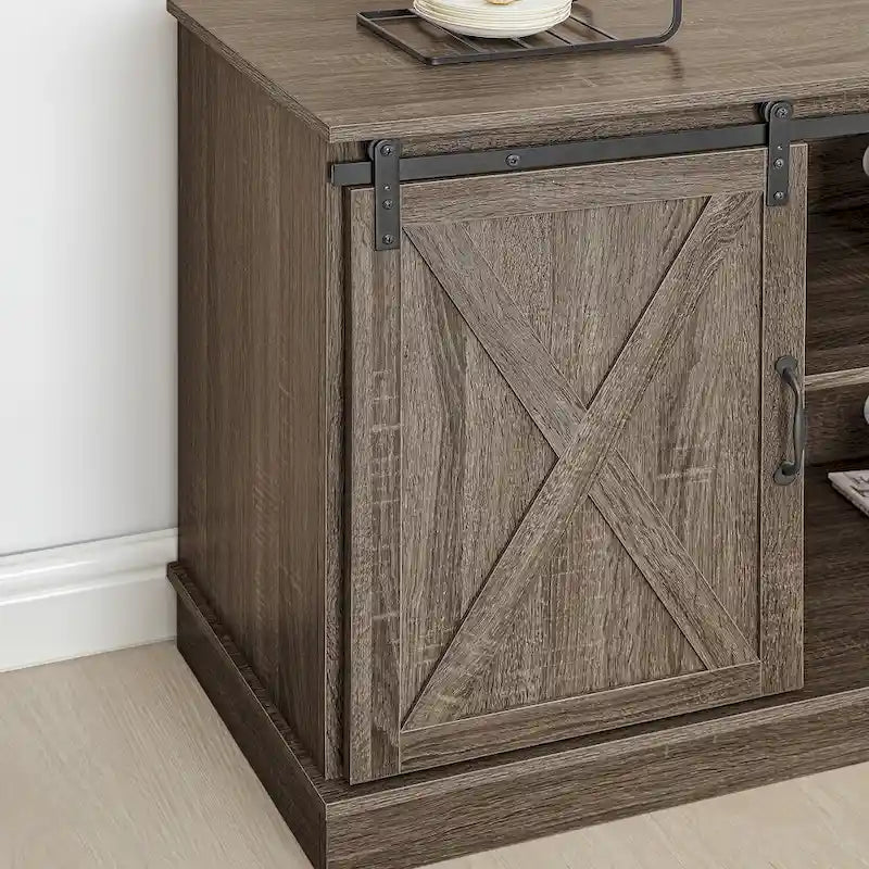 Farmhouse Rustic Wooden 60 TV Stand with Storage Console Cabinet, Sliding Barn Doors Entertainment Center