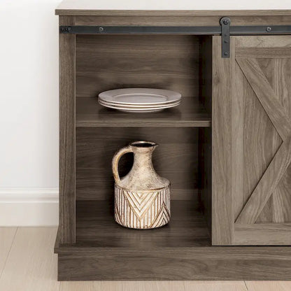 Farmhouse Rustic Wooden 60 TV Stand with Storage Console Cabinet, Sliding Barn Doors Entertainment Center