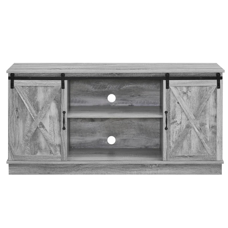 Farmhouse Rustic Wooden 60 TV Stand with Storage Console Cabinet, Sliding Barn Doors Entertainment Center