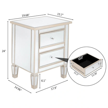 Mirrored 2-Drawers Nightstand Bedside Table