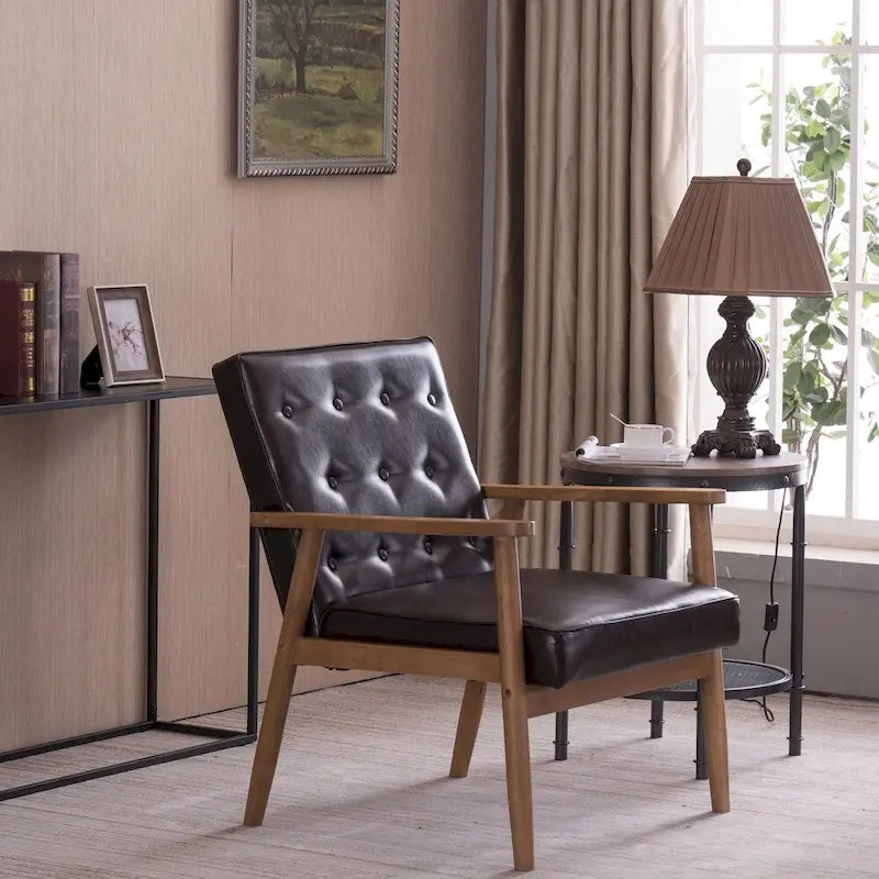 PU Leather Black/Brown Mid-century Accent Chair