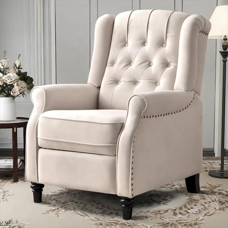 Pushback Recliner Chair, Fabric Armchair Push Back Recliner with Rivet Decoration, Single Sofa Accent Chair