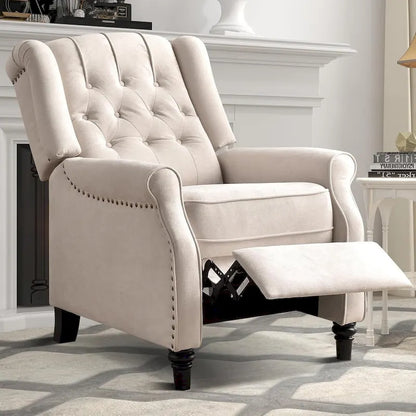 Pushback Recliner Chair, Fabric Armchair Push Back Recliner with Rivet Decoration, Single Sofa Accent Chair