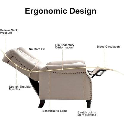 Pushback Recliner Chair, Fabric Armchair Push Back Recliner with Rivet Decoration, Single Sofa Accent Chair
