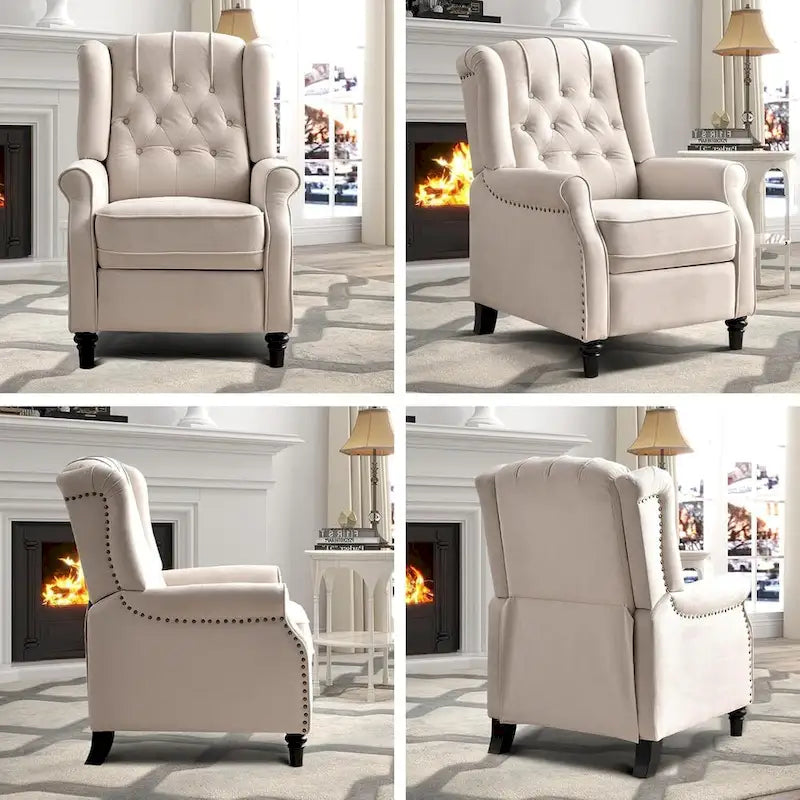 Pushback Recliner Chair, Fabric Armchair Push Back Recliner with Rivet Decoration, Single Sofa Accent Chair