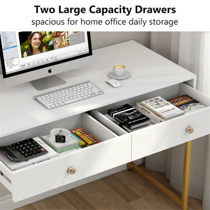 47 inch Home Office Desk Study Writing Table with 2 Storage Drawers