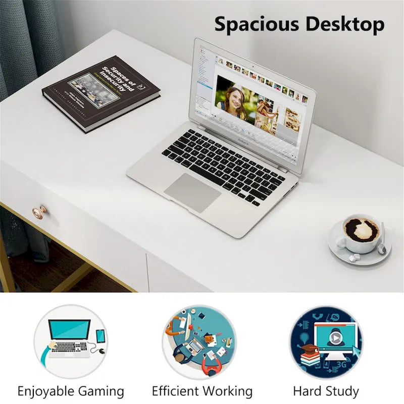 47 inch Home Office Desk Study Writing Table with 2 Storage Drawers