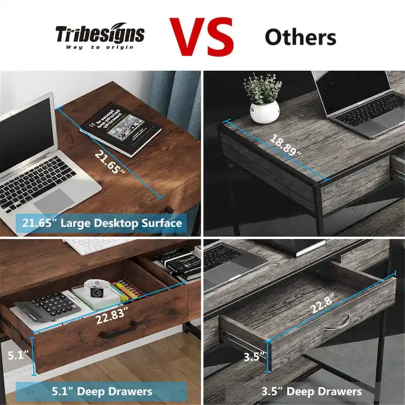 47 inch Home Office Desk Study Writing Table with 2 Storage Drawers