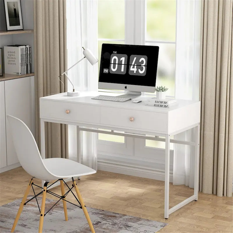 47 inch Home Office Desk Study Writing Table with 2 Storage Drawers