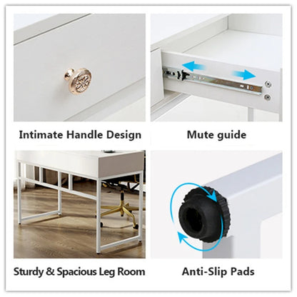 47 inch Home Office Desk Study Writing Table with 2 Storage Drawers