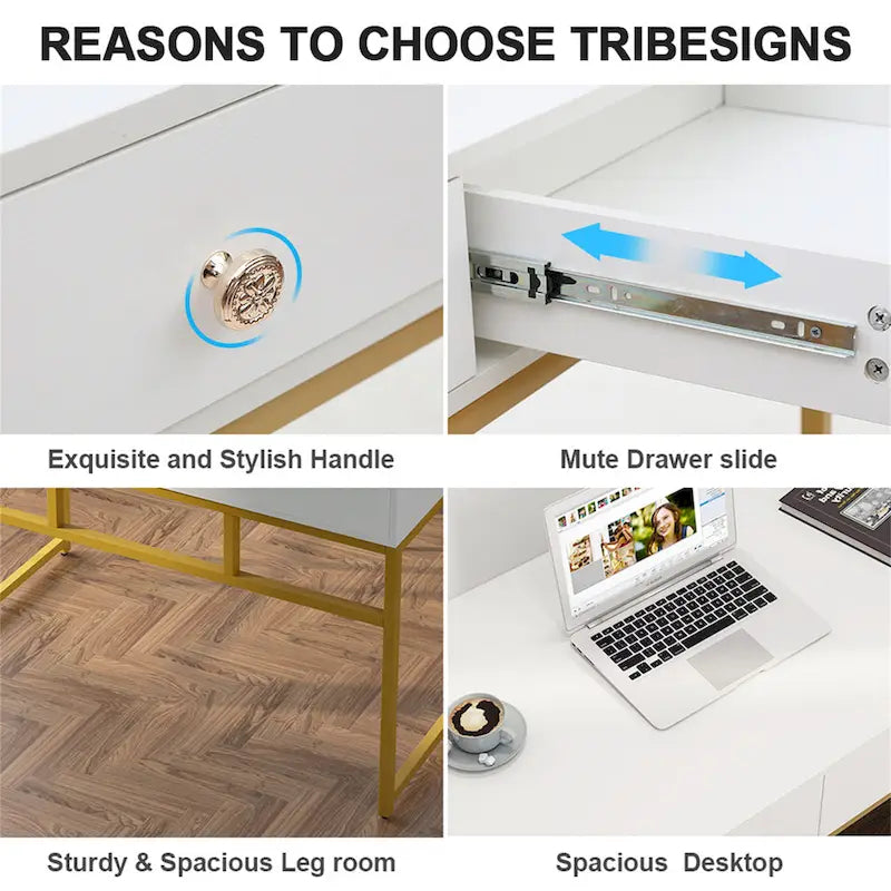 47 inch Home Office Desk Study Writing Table with 2 Storage Drawers