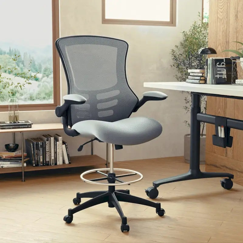 Mid-Back Ergonomic Drafting Chair with Adjustable Foot Ring and Flip-Up Arms