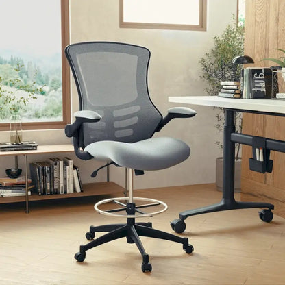 Mid-Back Ergonomic Drafting Chair with Adjustable Foot Ring and Flip-Up Arms