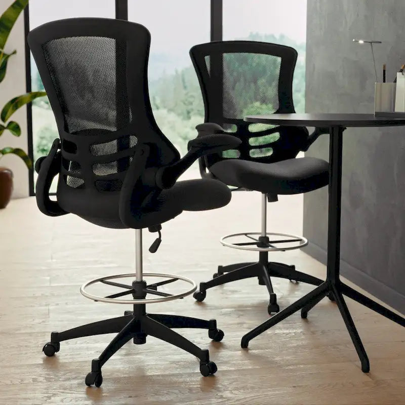 Mid-Back Ergonomic Drafting Chair with Adjustable Foot Ring and Flip-Up Arms