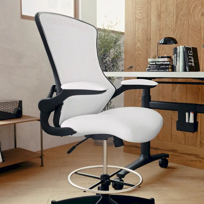 Mid-Back Ergonomic Drafting Chair with Adjustable Foot Ring and Flip-Up Arms