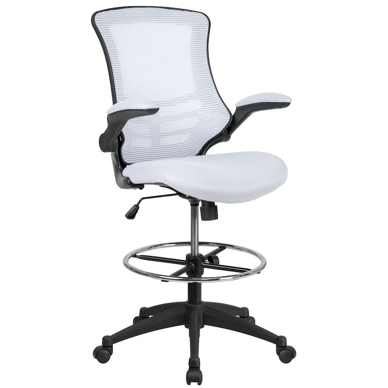 Mid-Back Ergonomic Drafting Chair with Adjustable Foot Ring and Flip-Up Arms