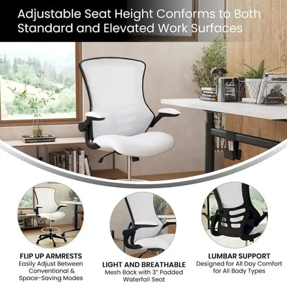 Mid-Back Ergonomic Drafting Chair with Adjustable Foot Ring and Flip-Up Arms