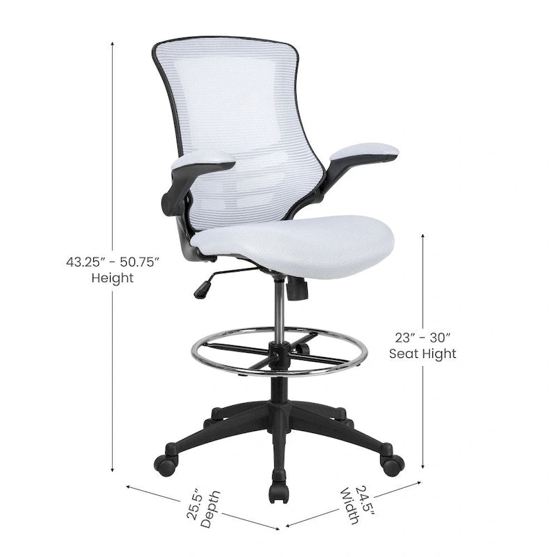 Mid-Back Ergonomic Drafting Chair with Adjustable Foot Ring and Flip-Up Arms