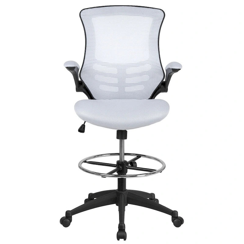 Mid-Back Ergonomic Drafting Chair with Adjustable Foot Ring and Flip-Up Arms