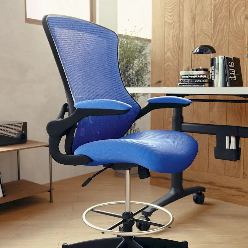 Mid-Back Ergonomic Drafting Chair with Adjustable Foot Ring and Flip-Up Arms