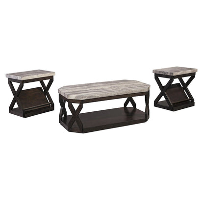 Faux Marble Table Set with 1 Coffee Table and 2 End Tables, Gray and Brown