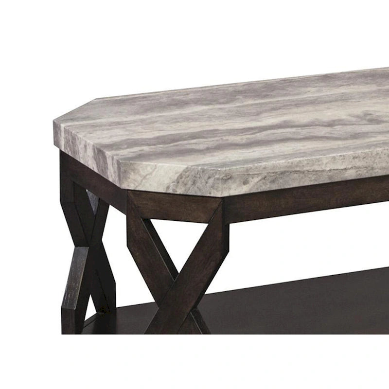 Faux Marble Table Set with 1 Coffee Table and 2 End Tables, Gray and Brown