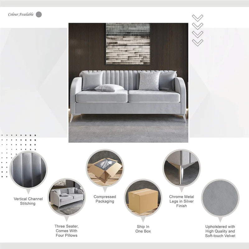 CraftPorch Vertical Channel Tufted Velvet Upholstered Sofa