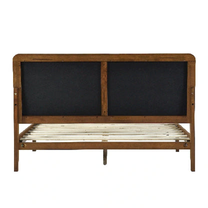 Raven Grey Upholstered Walnut Wood Queen Platform Bed Frame