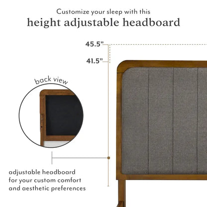 Raven Grey Upholstered Walnut Wood Queen Platform Bed Frame