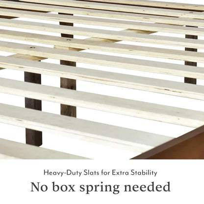 Raven Grey Upholstered Walnut Wood Queen Platform Bed Frame