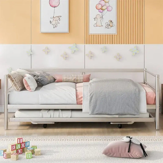 Merax Twin Size Metal Daybed with Adjustable Trundle, Pop Up Trundle