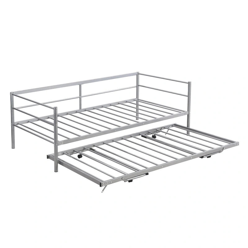 Merax Twin Size Metal Daybed with Adjustable Trundle, Pop Up Trundle