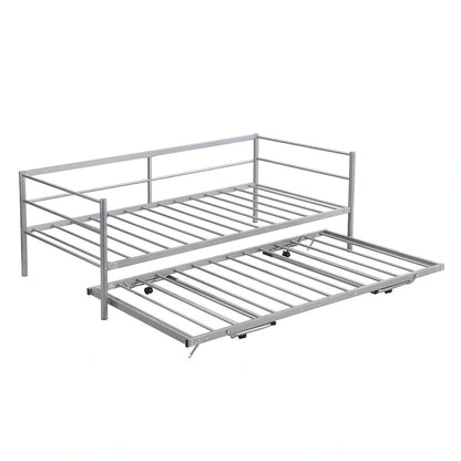 Merax Twin Size Metal Daybed with Adjustable Trundle, Pop Up Trundle