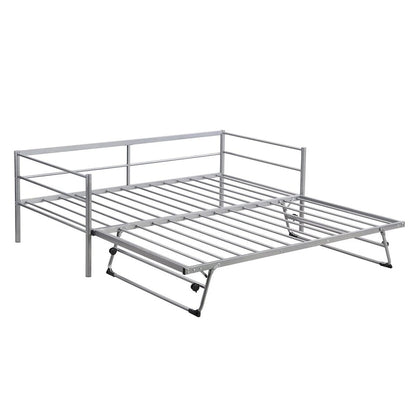Merax Twin Size Metal Daybed with Adjustable Trundle, Pop Up Trundle