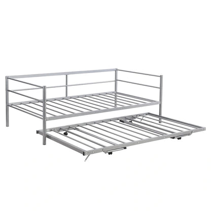 Merax Twin Size Metal Daybed with Adjustable Trundle, Pop Up Trundle