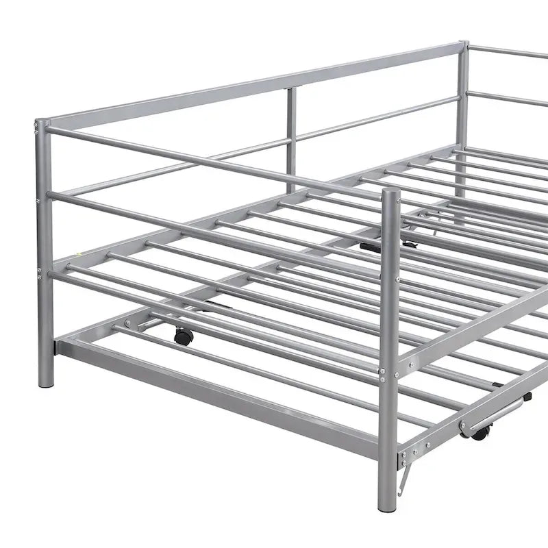 Merax Twin Size Metal Daybed with Adjustable Trundle, Pop Up Trundle