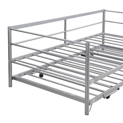 Merax Twin Size Metal Daybed with Adjustable Trundle, Pop Up Trundle
