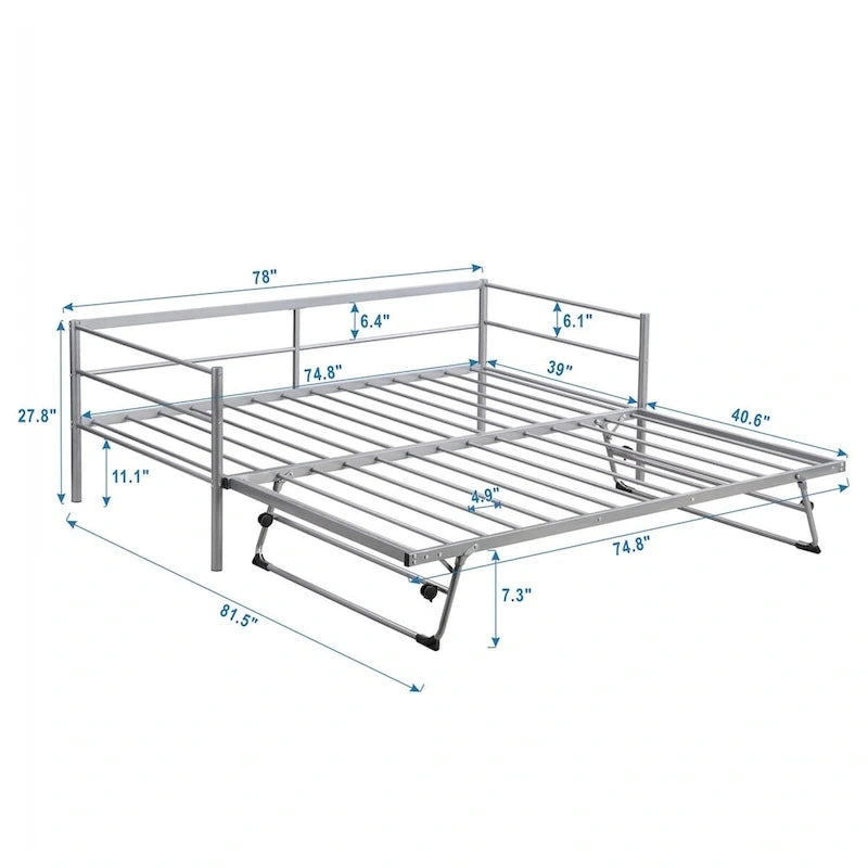 Merax Twin Size Metal Daybed with Adjustable Trundle, Pop Up Trundle