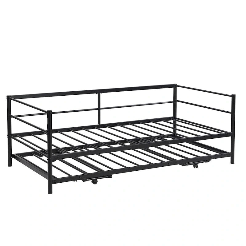 Merax Twin Size Metal Daybed with Adjustable Trundle, Pop Up Trundle