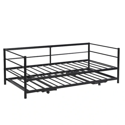 Merax Twin Size Metal Daybed with Adjustable Trundle, Pop Up Trundle