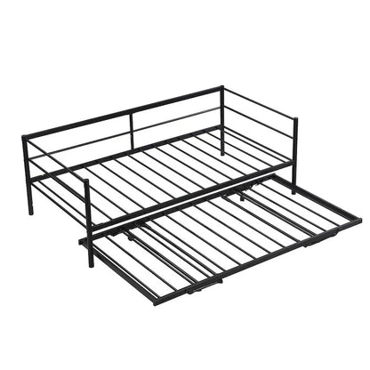 Merax Twin Size Metal Daybed with Adjustable Trundle, Pop Up Trundle