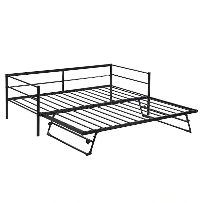 Merax Twin Size Metal Daybed with Adjustable Trundle, Pop Up Trundle