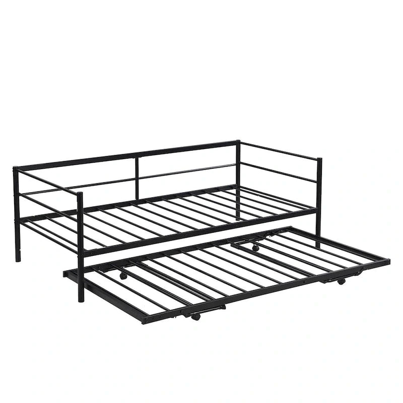 Merax Twin Size Metal Daybed with Adjustable Trundle, Pop Up Trundle