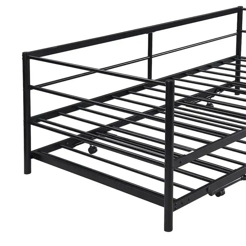 Merax Twin Size Metal Daybed with Adjustable Trundle, Pop Up Trundle