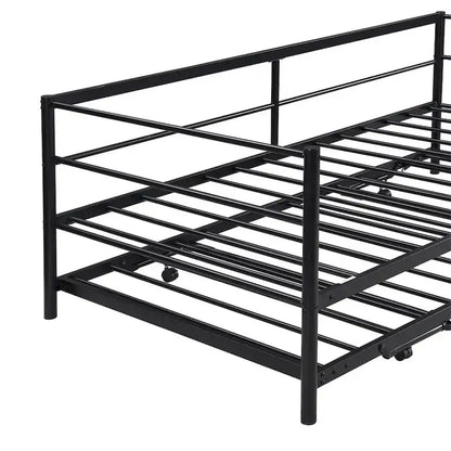 Merax Twin Size Metal Daybed with Adjustable Trundle, Pop Up Trundle