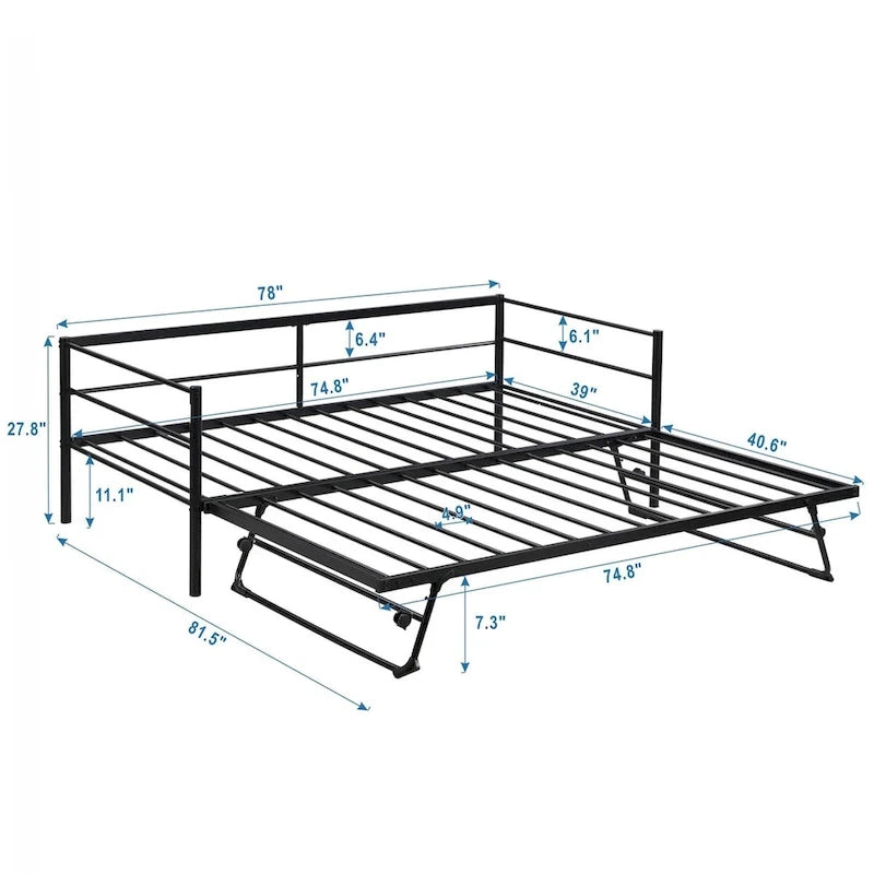 Merax Twin Size Metal Daybed with Adjustable Trundle, Pop Up Trundle