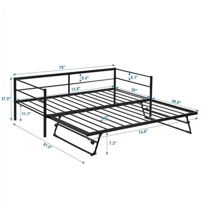 Merax Twin Size Metal Daybed with Adjustable Trundle, Pop Up Trundle