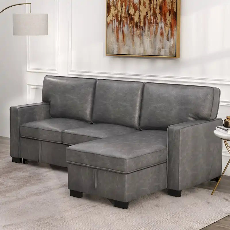 Pull Out Couch Futon Bed with USB Ports and Cup Holders ,Sectional Sofa with Storage Chaise